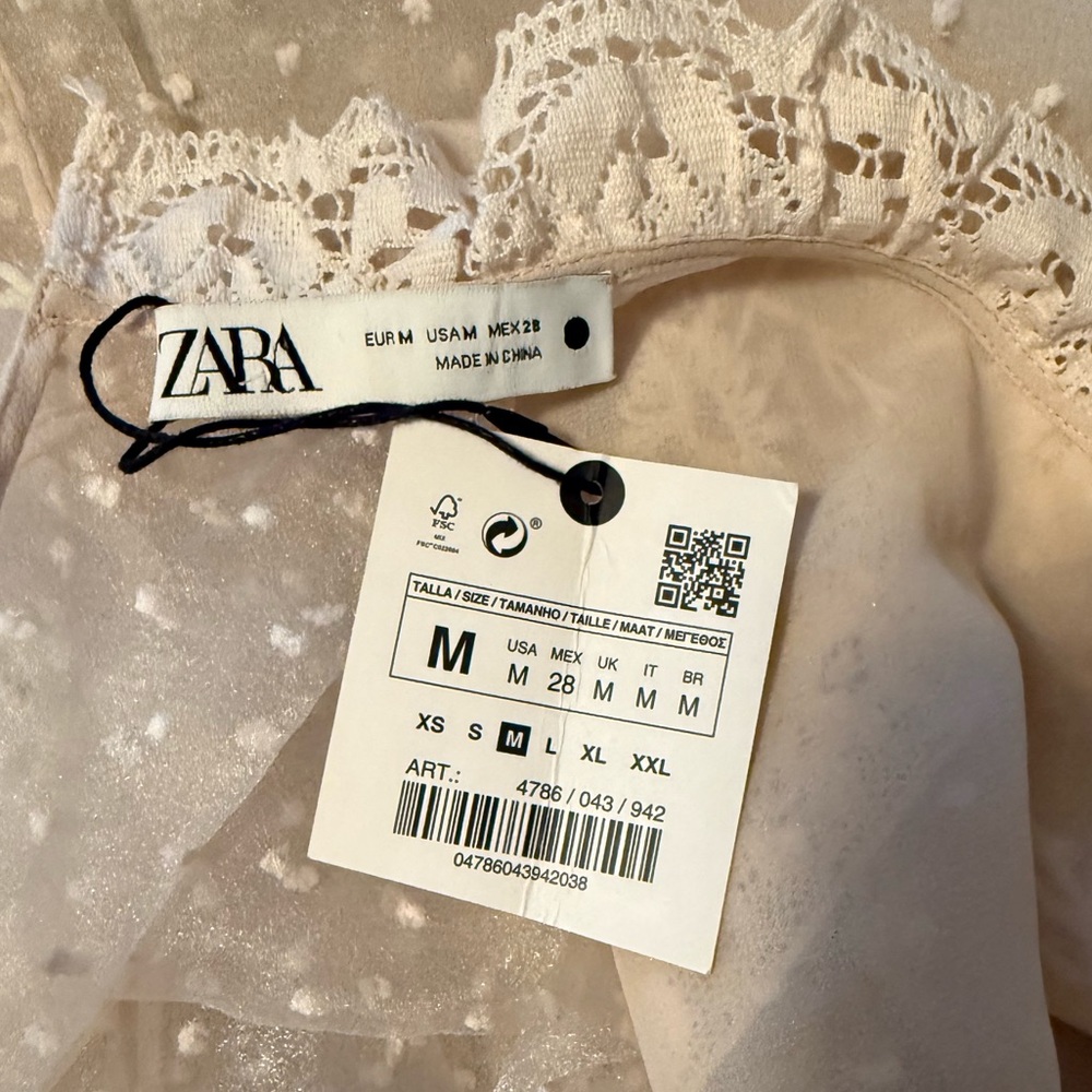 Zara Elegant Vintage Inspired Lace Embroidered Women's Sheer Top Size Medium NWT - Picture 9 of 9